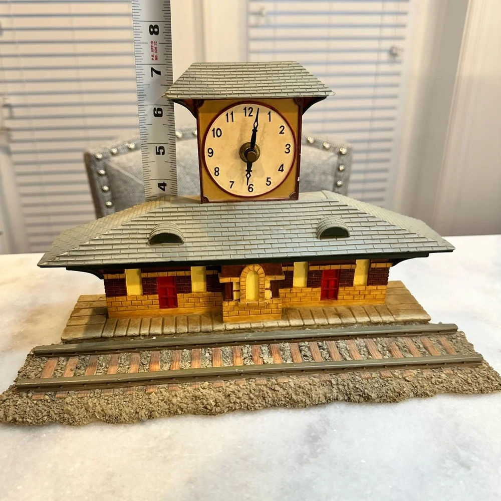 Vintage Style Train Station Clock Tabletop Decor Featuring a Tower Clock